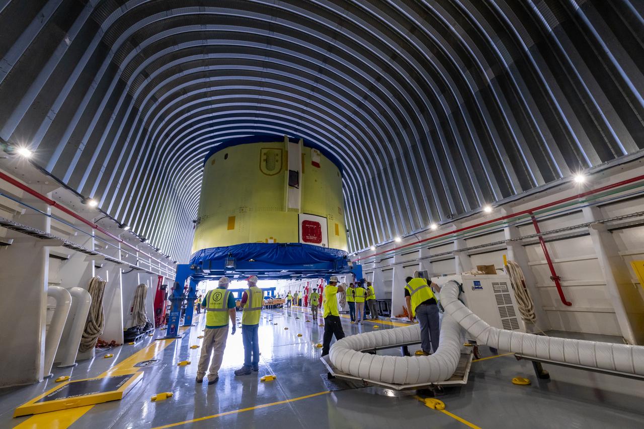 These photos and videos show teams at NASA’s Michoud Assembly Facility in New Orleans preparing, moving, and loading the engine section of a future SLS (Space Launch System) rocket to NASA’s Pegasus barge Aug. 28. The hardware will form the bottom-most section of the SLS core stage that will power NASA’s Artemis IV mission, which will be the first mission to the Gateway space station in lunar orbit under the Artemis campaign. The barge will transport the spaceflight hardware to NASA’s Kennedy Space Center in Florida via the agency’s Pegasus barge. Once in Florida, the engine section will undergo final outfitting inside Kennedy’s Space Station Processing Facility. 